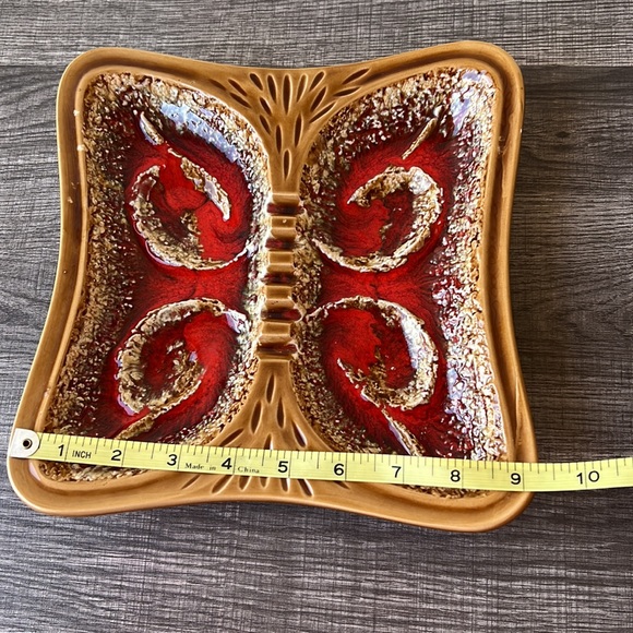 Vintage Mid Century 70’s Ashtray Browns & Red Drip Glasé - Picture 7 of 9